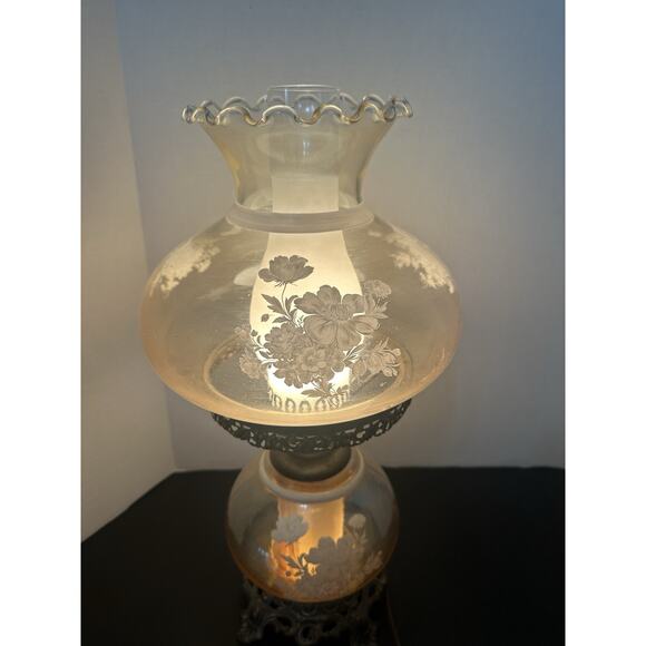 Vintage Accurate Casting 3 Way Clear Amber Lamp GWTW Floral Etched 20" - Picture 3 of 9